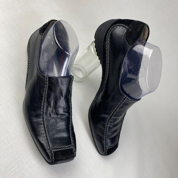Paul Green Munchen Black LEATHER + SUEDE Stitched LOAFERS! Square Toe Sz 5.5 - Picture 2 of 12